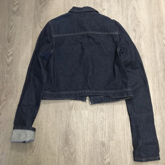 Extra Long Sleeve Dark Denim Jean Jacket With Zip Front - Picture 3 of 4